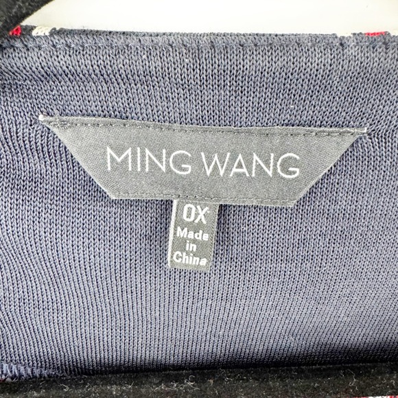 Ming Wang Womens 0X Navy Blue Red White Geometric Stripe Knit Jacket Cardigan - Picture 3 of 7